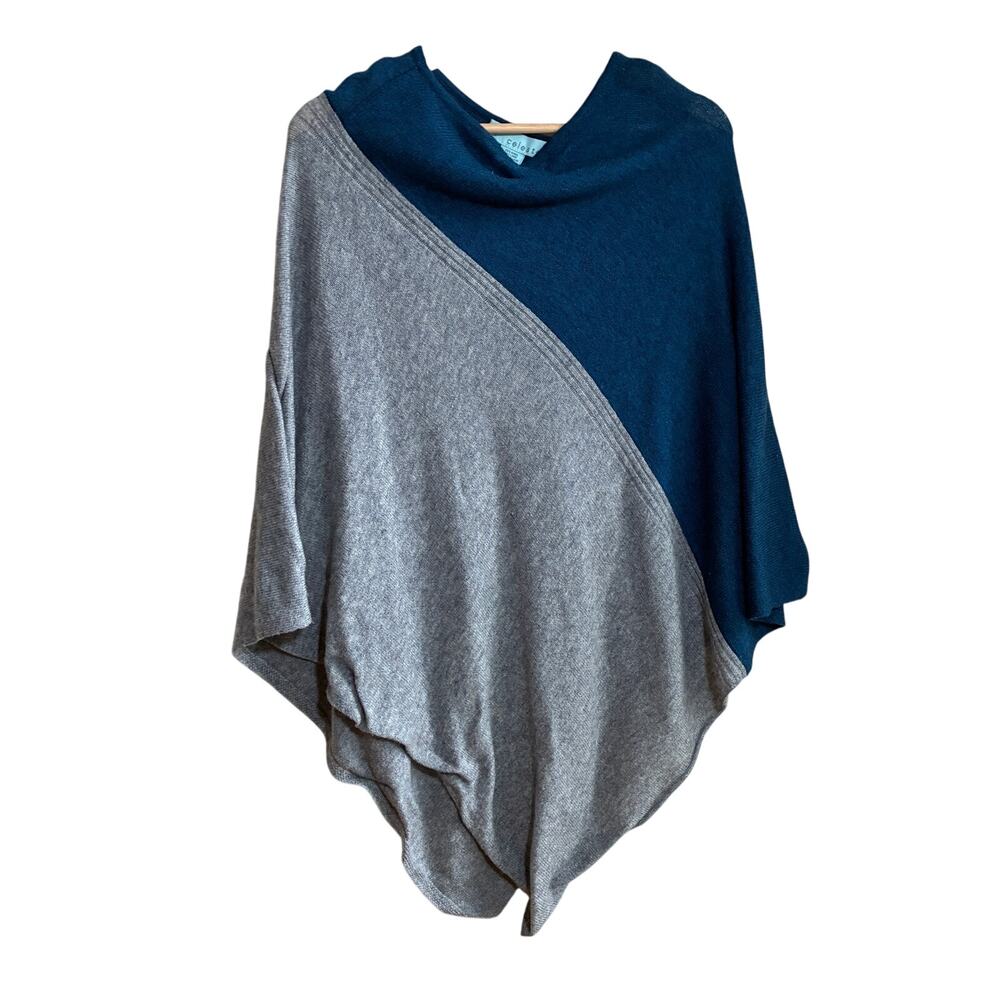 Celeste wool cashmere blend gray navy asymetric colorblock poncho one size